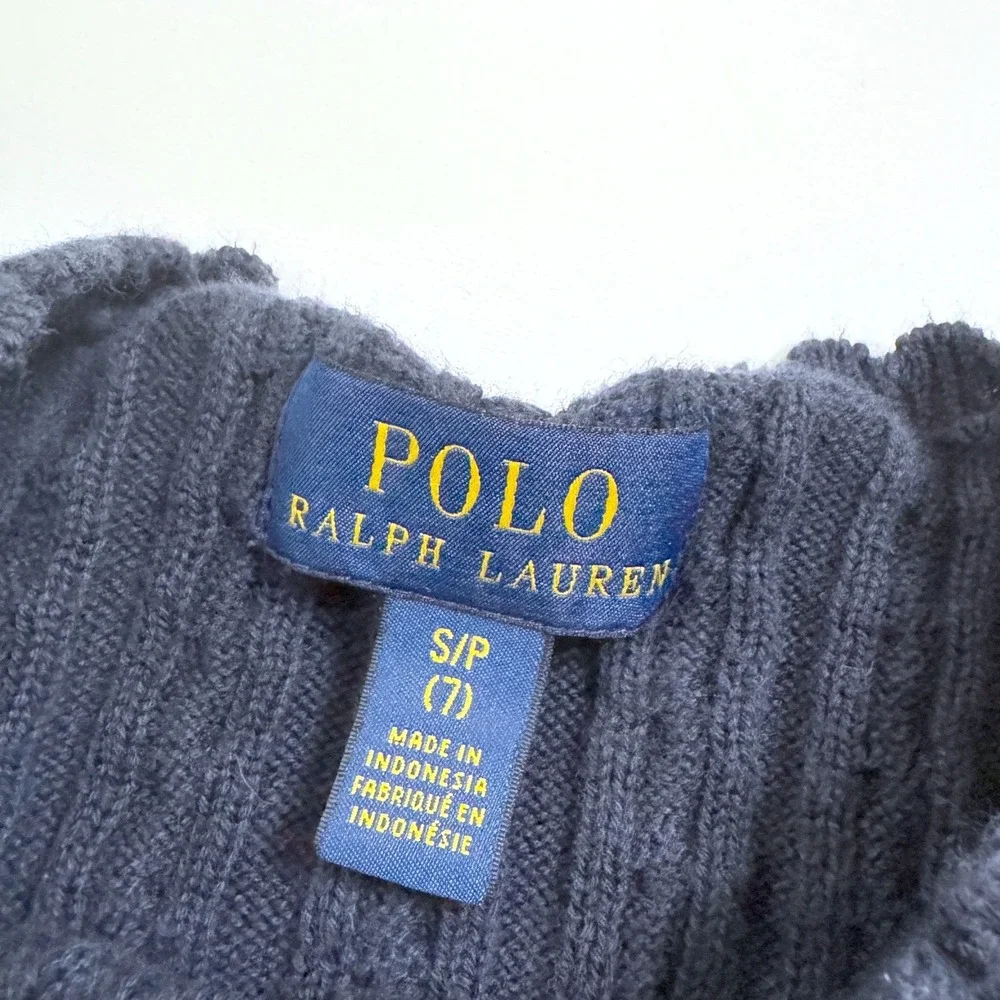 Polo Ralph Lauren Mini Cable Knit 100% Cotton Cardigan Girls Size Small 7 Navy